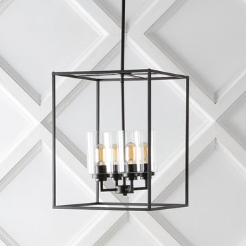 Quinn 8.13" Industrial Farmhouse Iron/Glass LED Pendant - JONATHAN Y